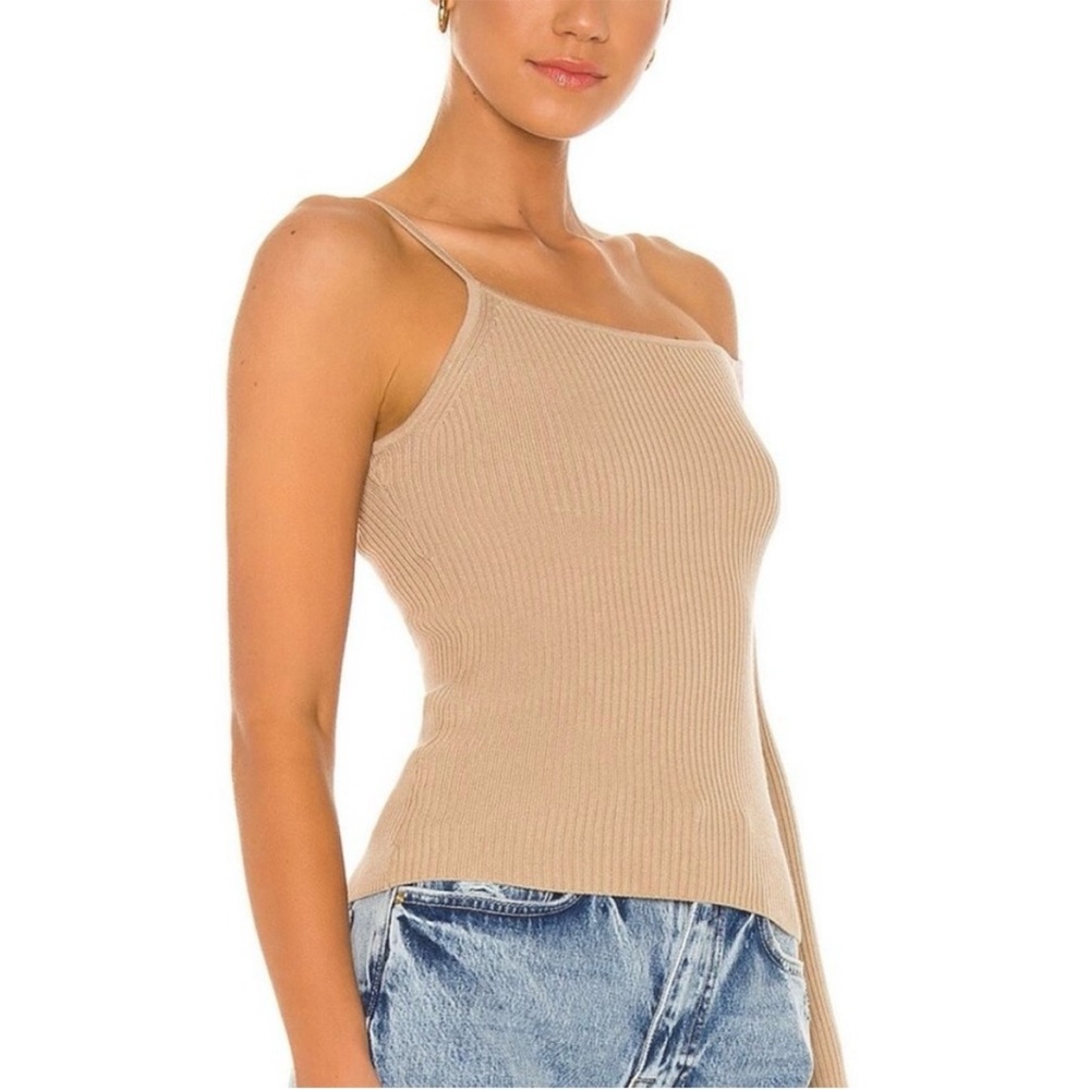 H:OURS One-Shoulder Tan Ribbed Top - Picture 2 of 7